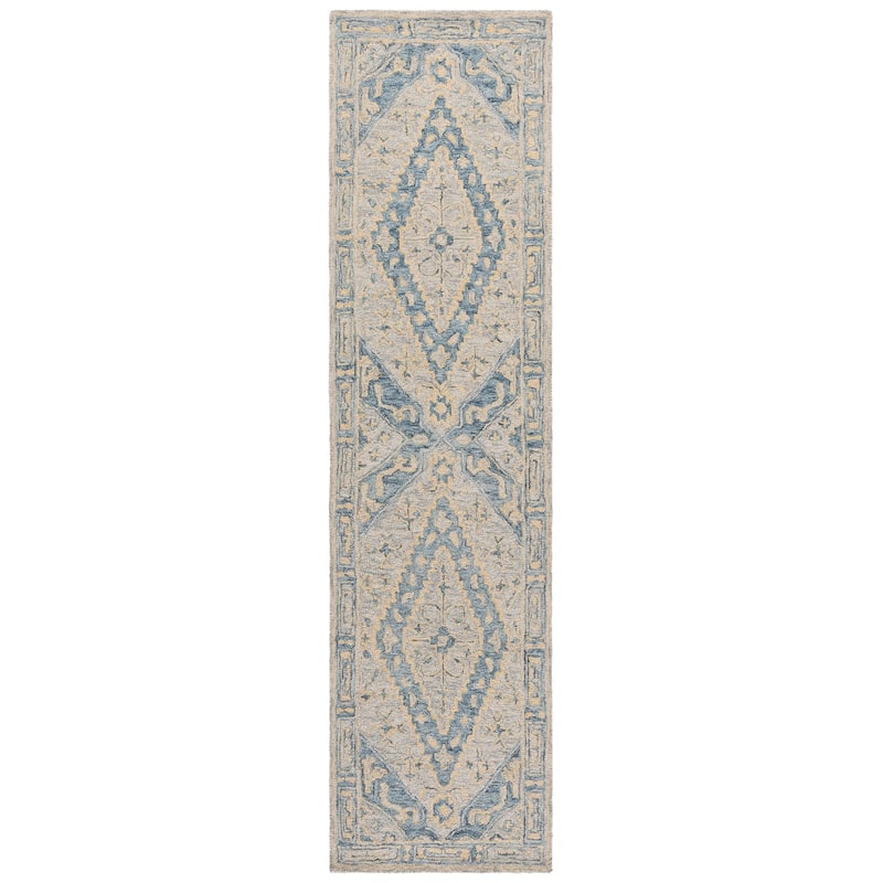 SAFAVIEH Handmade Metro Hildegarda Wool Rug - 2'3" x 9' Runner - Blue/Ivory