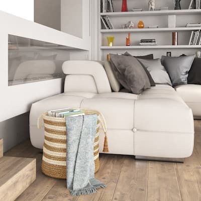 Sevita Striped Jute Decorative Storage Basket with Handles