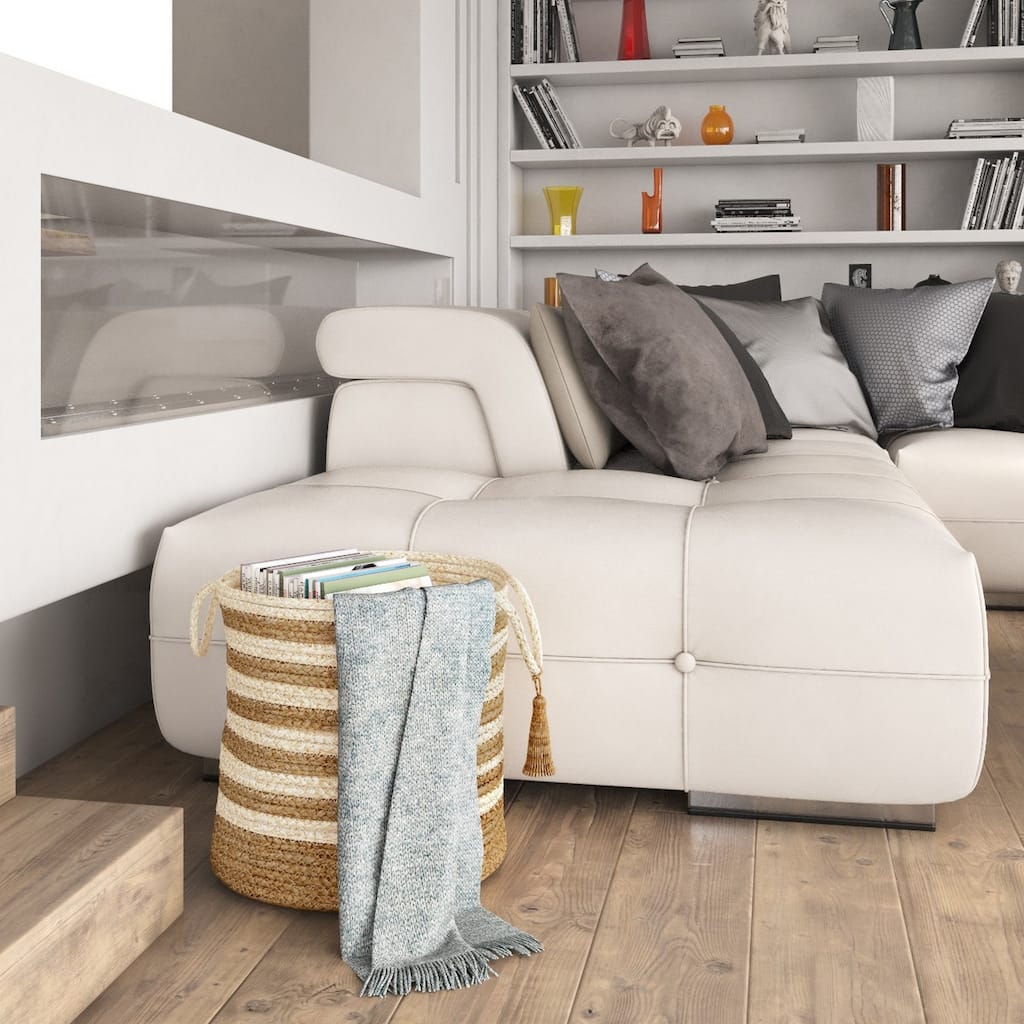 Sevita Striped Jute Decorative Storage Basket with Handles