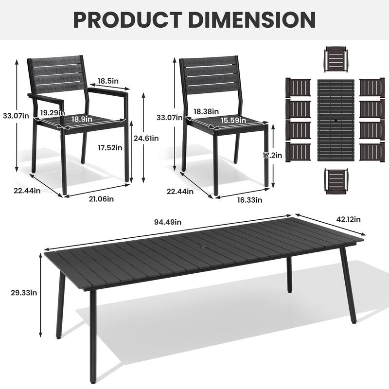 Outdoor Patio Dining Set 7/9/11-Piece Furniture Set Aluminum Dining Table and Stackable Chairs