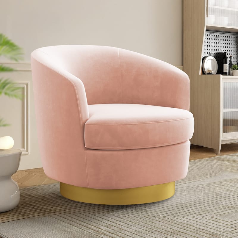360 Degree Velvet Swivel Club Chair, Soft & Comfotable - 1 Piece - Pink