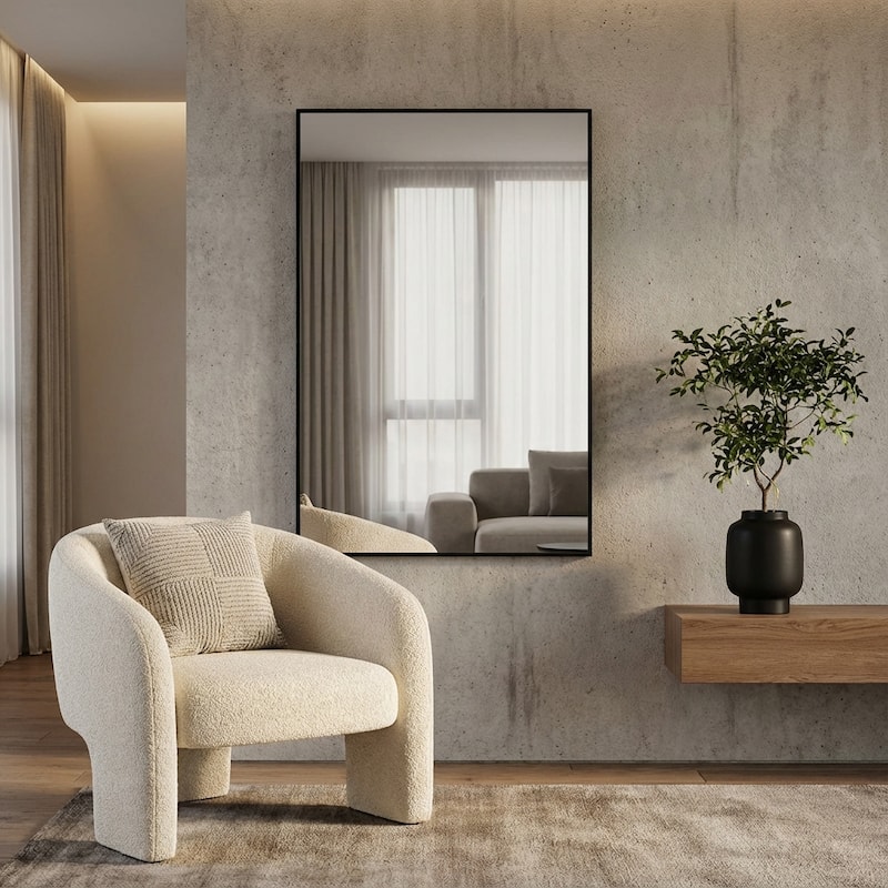 HomeRoots 51" Black Metal Framed Full Length Mirror - 31.00 in. x 51.00 in. x 1.00 in. - 31.00 in. x 51.00 in.  x 1.00 in.