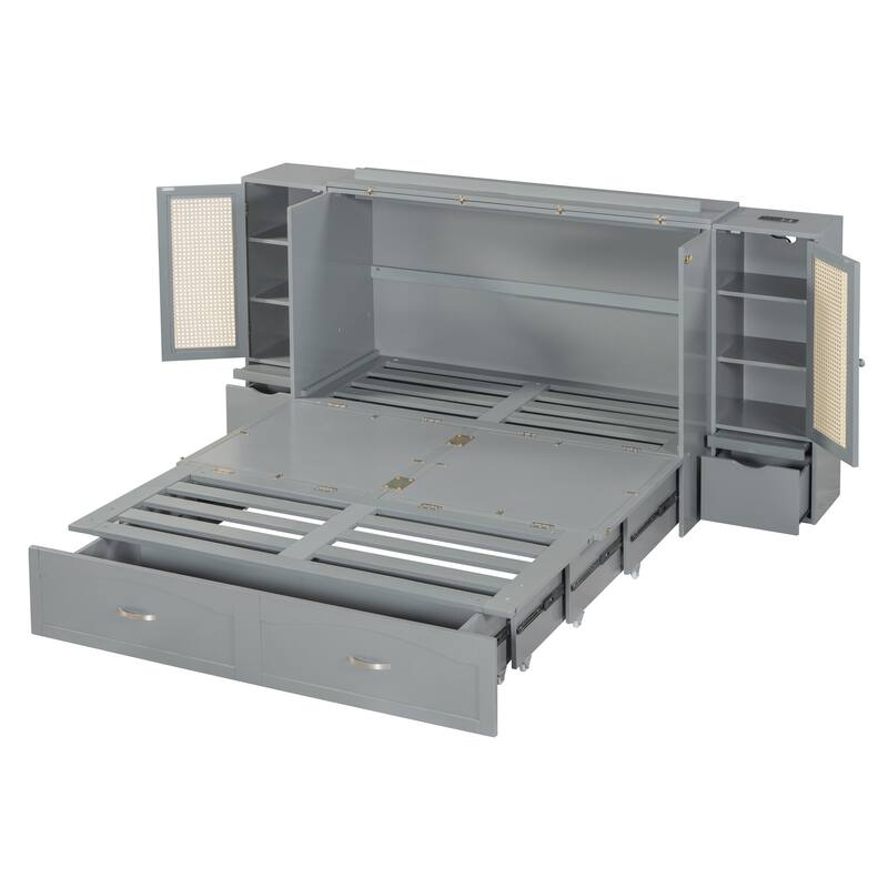 Murphy Bed Wall Bed w/Trundle, Storage Underneath, Sockets & USB Ports