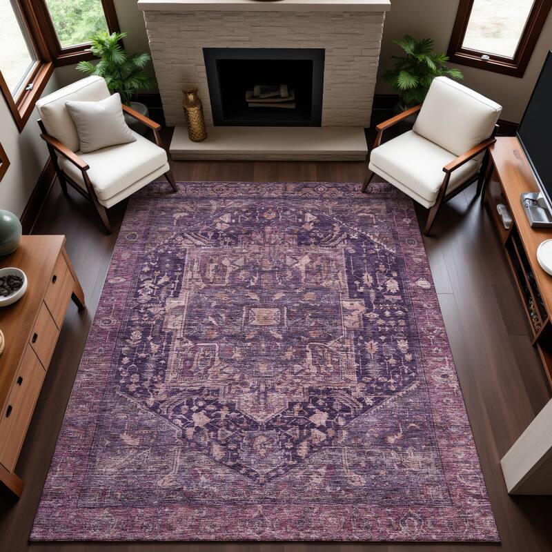 Premium Washable Super Soft Vintage Traditional Mayfield Rug - Eggplant - 5' x 7'6"