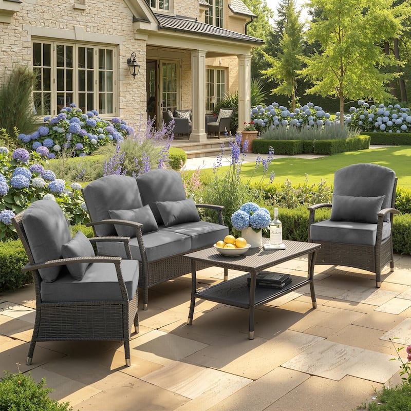 24 x 24 x 5.5 in Patio Premium Fabric Outdoor Seat Cushions Set (Seat & Back) with Pillow