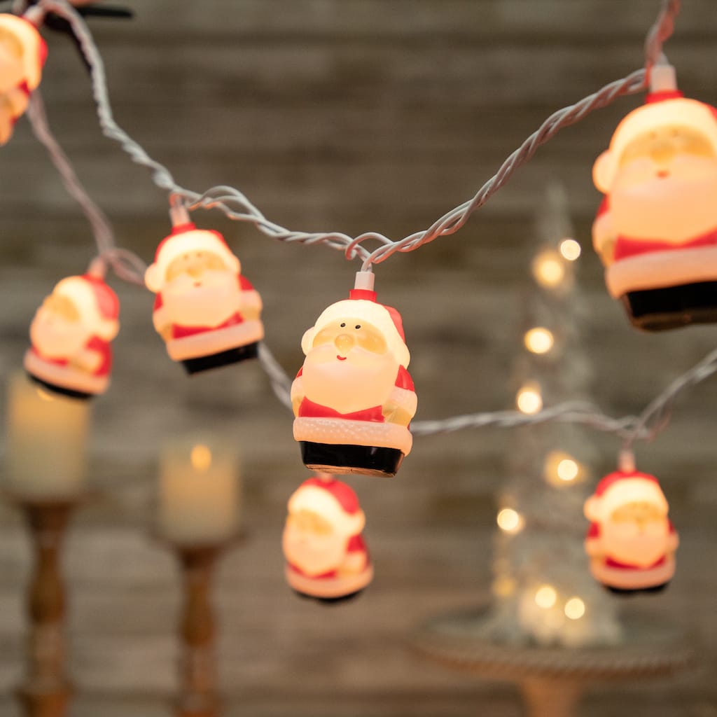 Santa Claus Christmas Light Set - Clear - 6' Green Wire - 10ct