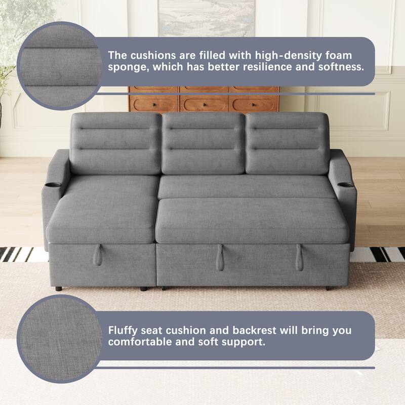 83.5-Inch Convertible Sofa Bed - Stylish Polyester Recliner with Storage for Small Spaces