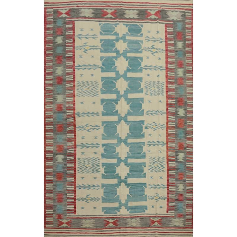 Hand Woven Oriental 100% Wool Carpet Southwestern Tribal Beige & Ivories Kilim Area Rug - 11' 10'' X 8' 8''