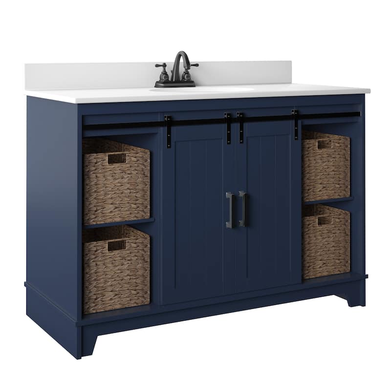 48" Sliding Barn Door Single Bathroom Vanity with Woven Baskets