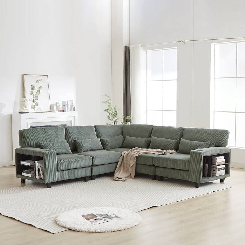 102.75" Corduroy L-Shaped Modular Sectional Sofa with Storage