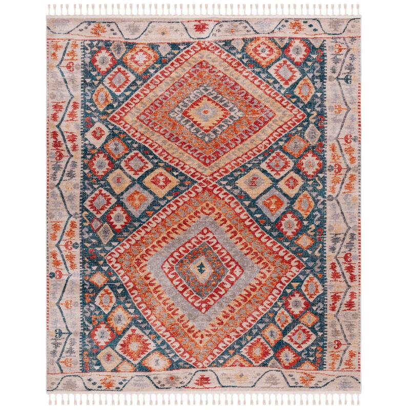SAFAVIEH Farmhouse Ladeana Boho Tribal Polyester Rug - 12'6" x 15' - Ivory/Navy