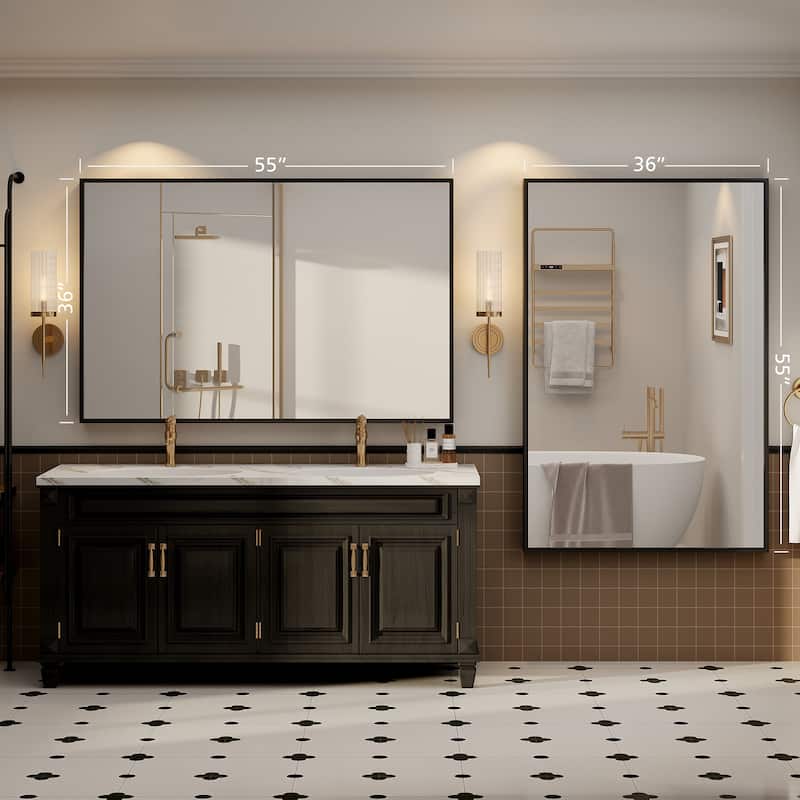 Tempered Glass and Metal Framed French Cleat Mounted Wall Bathroom / Vanity Mirror