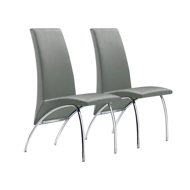 HomeRoots Set of Two Gray and Silver Upholstered Faux Leather Dining Side Chairs - 17.00 in. x 36.00 in. x 25.00 in.