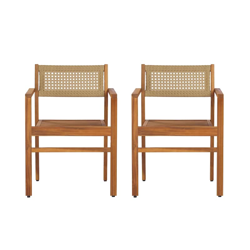 Christopher Knight Home - Modern Outdoor & Indoor Acacia Wood Dining Chairs Set with Wicker Backrest and Armrests