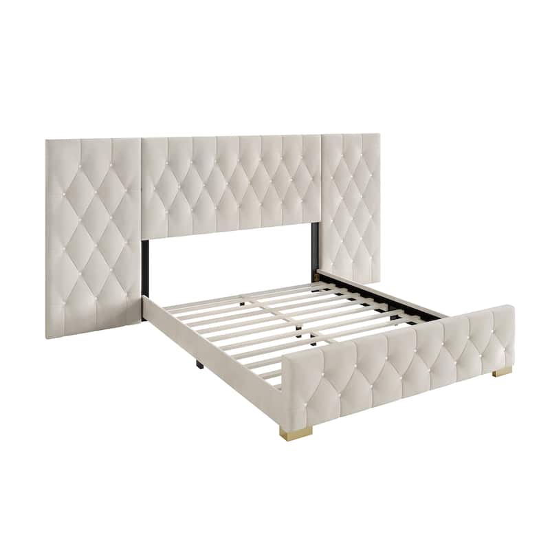 CraftPorch Luxurious Velvet Tufted Platform Bed with Wall Panels