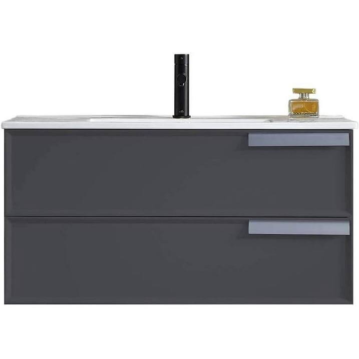 Blossom 36" Wall-Mounted Bathroom Vanity with Ceramic Sink - Matte Grey