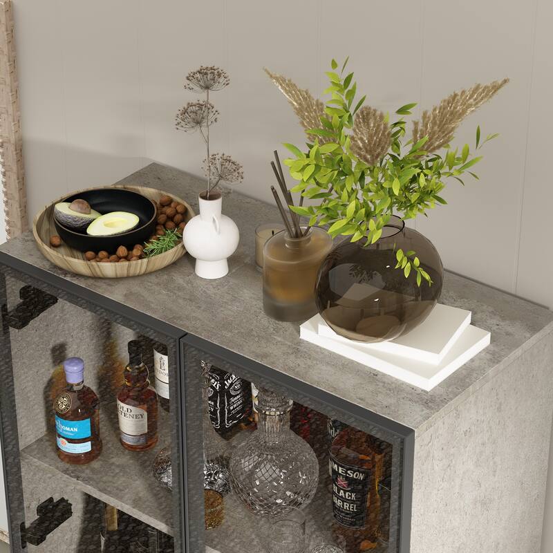 Kitchen Pantry Cabinets 5-Tier Tall Storage Cabinet with Glass Doors
