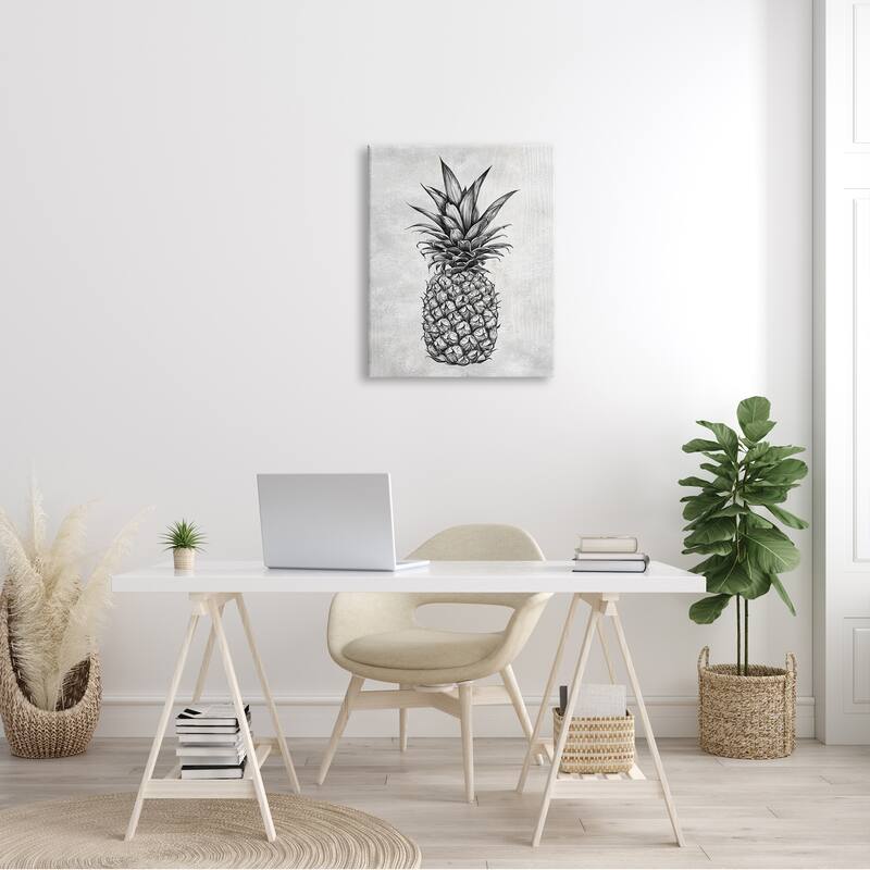 Stupell Bold Pineapple Line Drawing Rustic Pattern Black White Canvas Wall Art - Grey