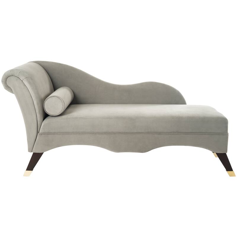 SAFAVIEH Mid-Century Modern Caiden Velvet Grey Chaise with Pillow - 63" x 27.5" x 30"