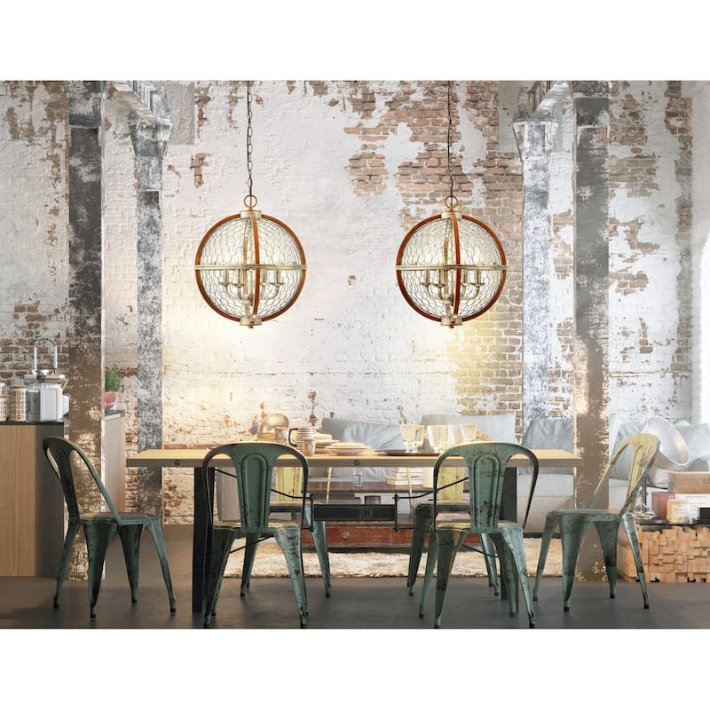 Paysan 16" 4-Light Adjustable Iron Rustic Industrial LED Pendant, Brown/Silver by JONATHAN Y