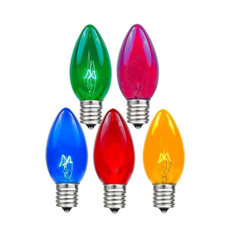 25 Pack C7 Twinkle Outdoor Christmas Replacement Bulbs, C7/E12 Base - Multi