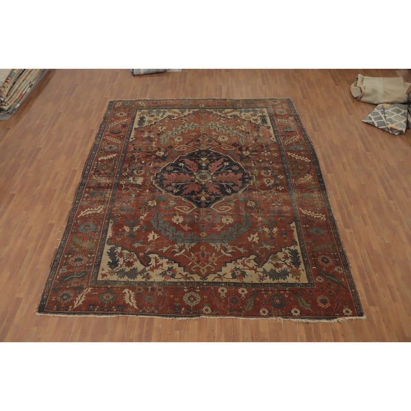 Hand Knotted Oriental 100% Wool Carpet Traditional Floral Oranges & Rust Heriz (serapi) Area Rug - 13' 7'' X 10' 8''
