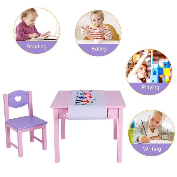 Shop Costway Kids Art Table And 2 Chairs Set With Paper Roll Rack