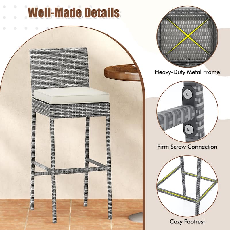 Patio Wicker Barstools with Soft Seat Cushion and Cozy Footrest Perfect for Use Pool or Backyard - 20" x 16" x 42.5"