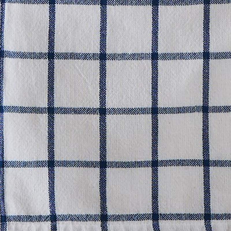 Classic Reversible Double Cloth Medium Blue Windowpane Cotton Machine Washable Kitchen Dishtowel 26L x 18W in.