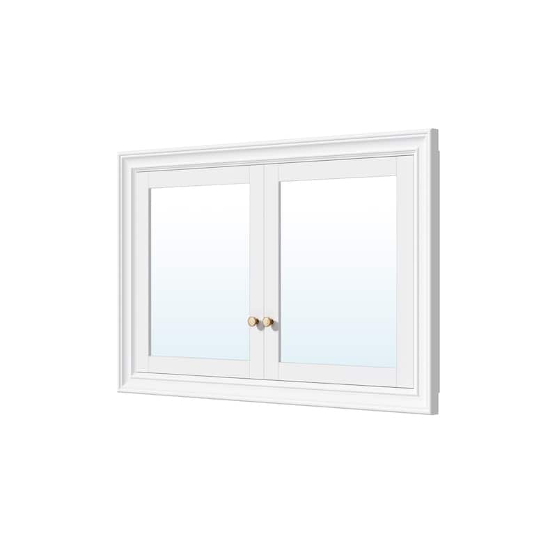 32''H Recessed Mount Solid Wood Framed Medicine Cabinet With Mirror and Shelves
