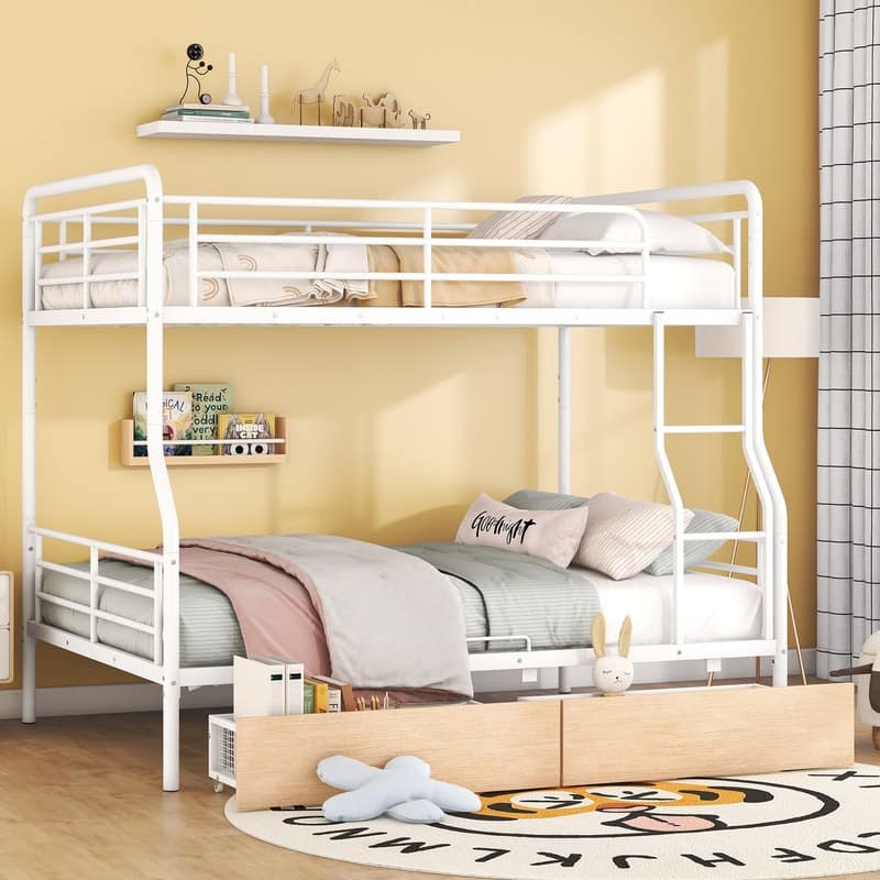 Full XL Over Queen Separable Metal Bunk Bed with 2 Drawers
