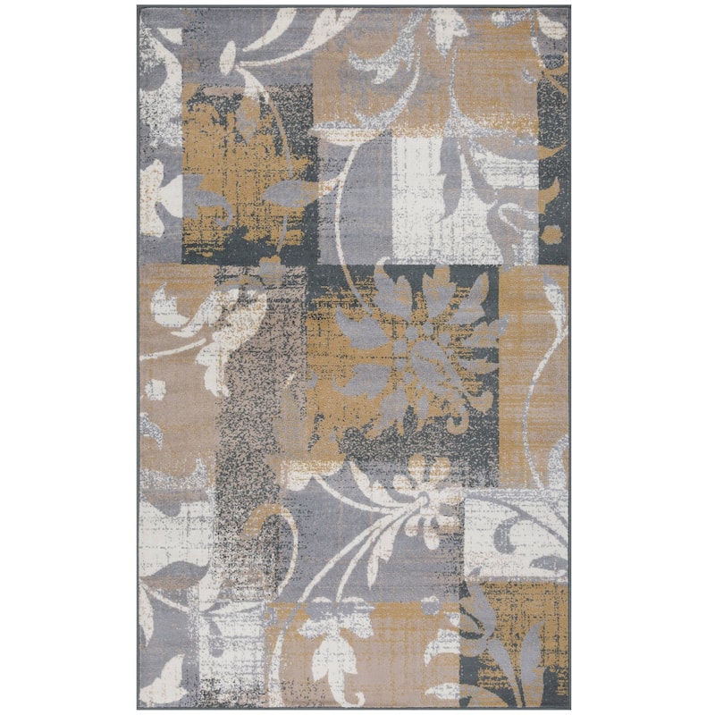 Superior Pastiche Contemporary Floral Patchwork Indoor Runner or Area Rug - 8' x 10' - Camel
