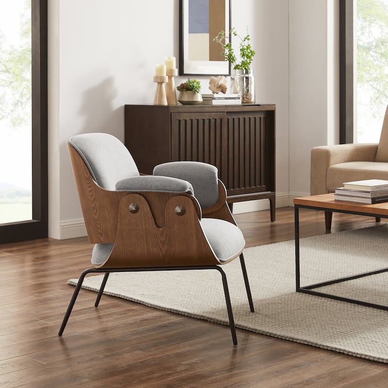 Art Leon Mid-Century Modern Fabric and Wood Accent Arm Chair