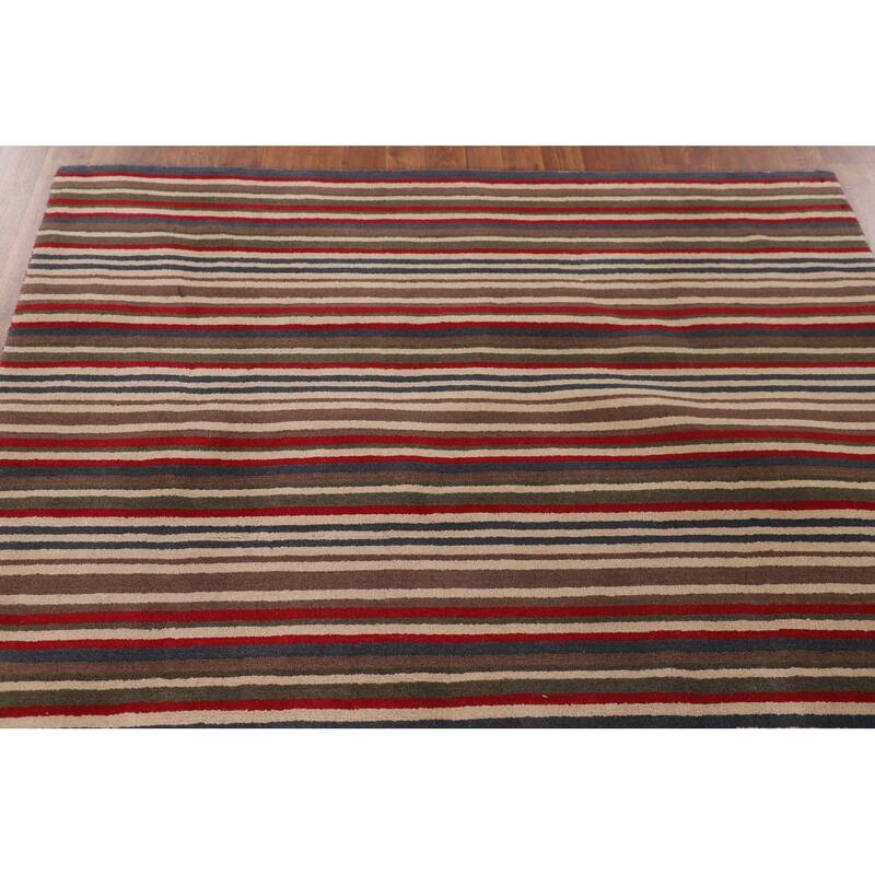 Multi-Color Striped Gabbeh Oriental Area Rug Handmade Wool Carpet - 5'1"x 8'4"