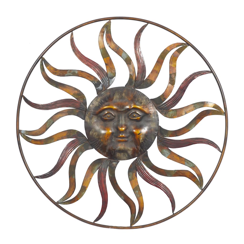 Metal Sun Indoor Outdoor Home Wall Decor with Colorful Painted Accents - Brown - Roche River Decor