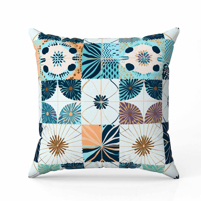 Zellige Dreamscapes Indoor/Outdoor Reversible Throw Pillow Blue and Peach