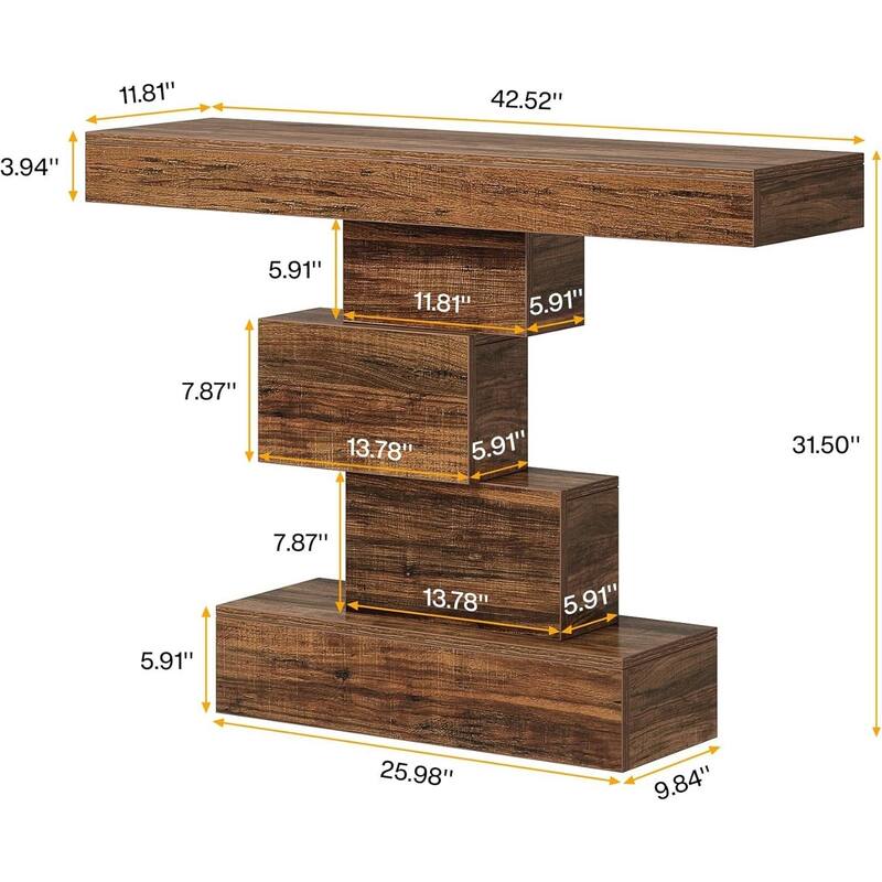 Modern 42-Inch Sofa Table with Rustic Wood Grain Finish and Geometric Base for Hallway or Living Room