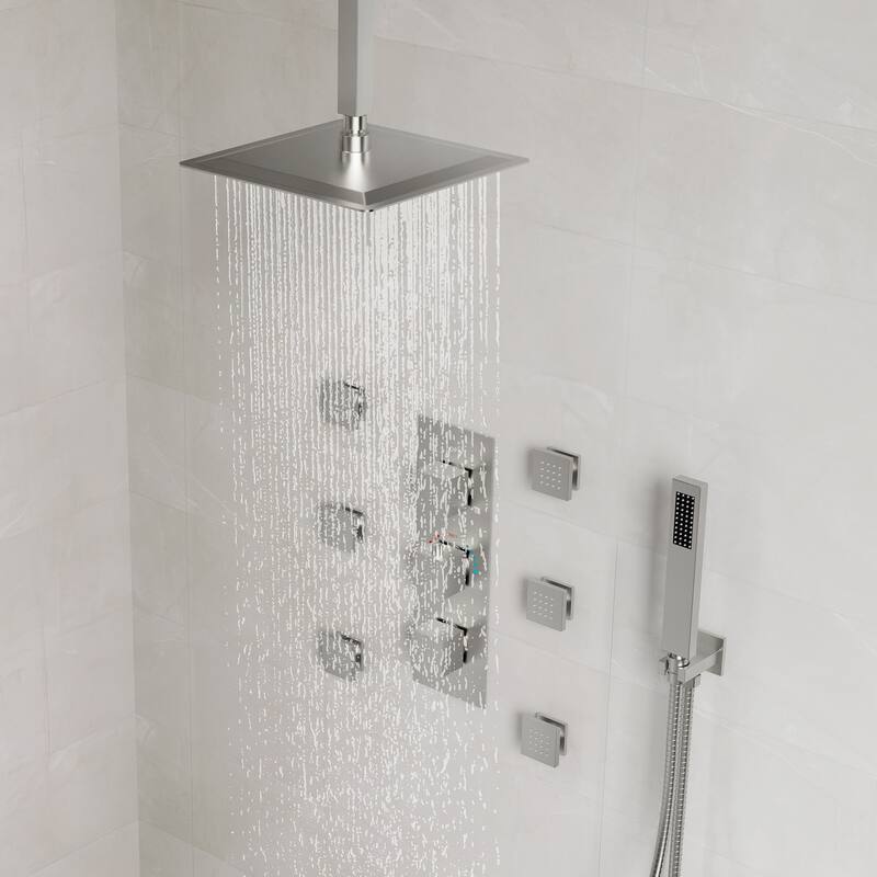 Thermostatic Shower System 12" Rain Shower Head with High Pressure Handheld Spray