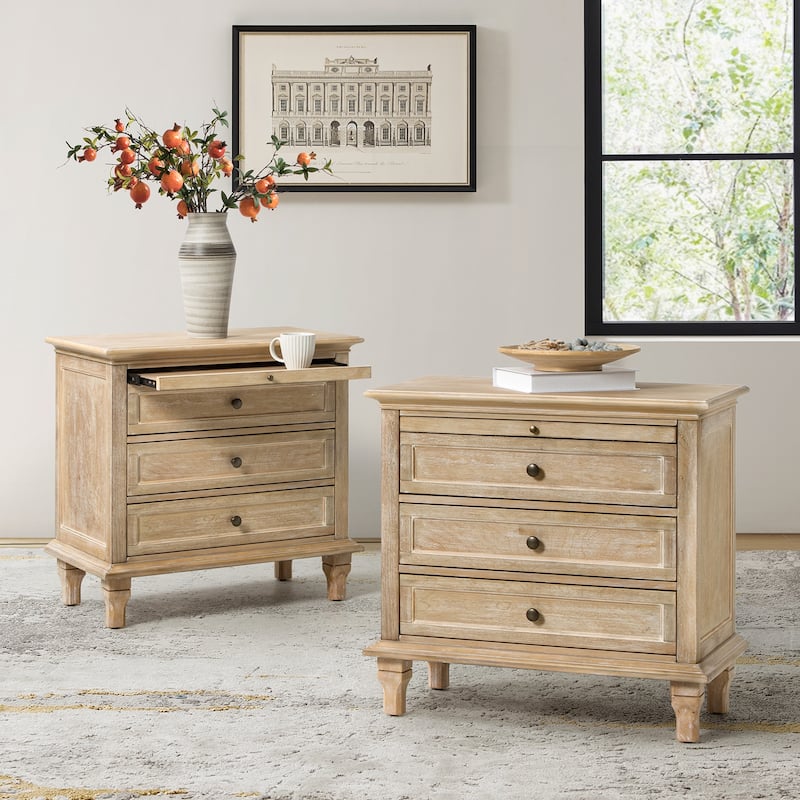 Muriel Farmhouse 3 Drawers Nightstand with Built-In Outlets Set of 2 by HULALA HOME