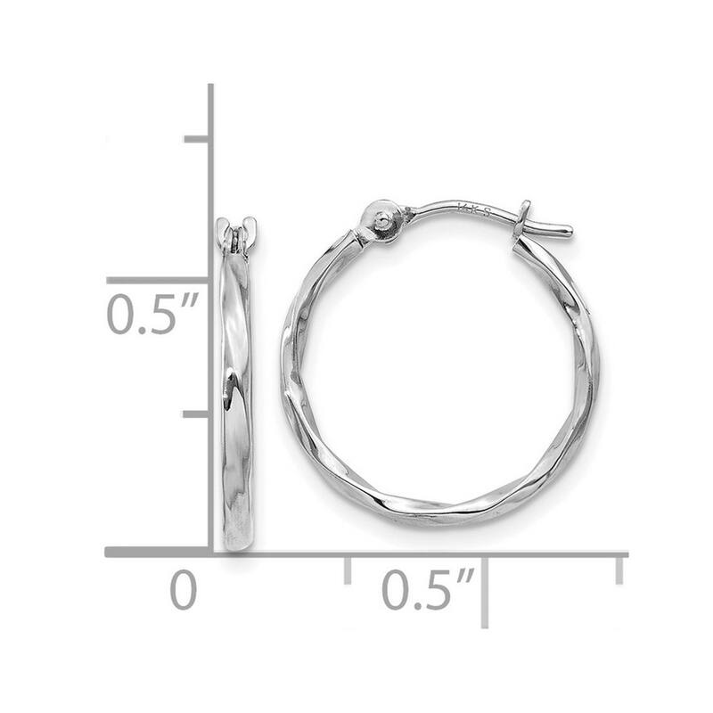 Curata 14k White Gold Polished 1.5x15mm Twisted Hoop Earrings