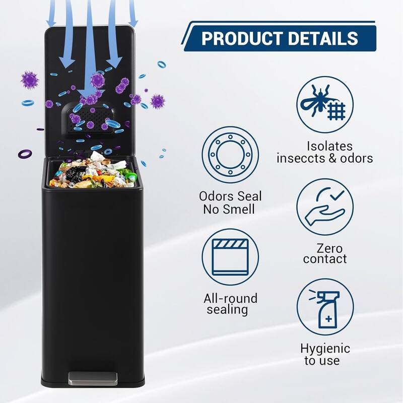 4 Gallon Stainless Steel Slim Trash Can, Garbage Bin for Office, Living Room