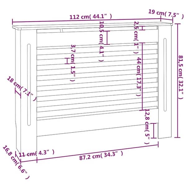 dimension image slide 0 of 2, vidaXL Radiator Cover with Top Storage Shelf, 44.1x7.5x32.1 Inches - 44.1"x7.5"x31.9"