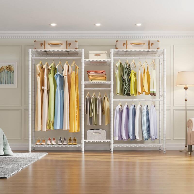 V6 Wire Garment Rack 5 Tiers Heavy Duty Clothes Rack for Hanging Clothes, Metal Clothing Rack Freestanding Closet Storage Rack