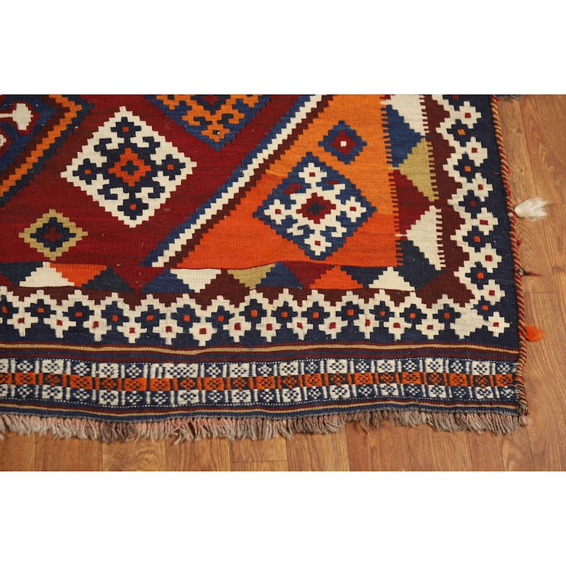 Geometric Kilim Qashqai Persian Vintage Area Rug Handmade Wool Carpet - 5'5" x 8'0"