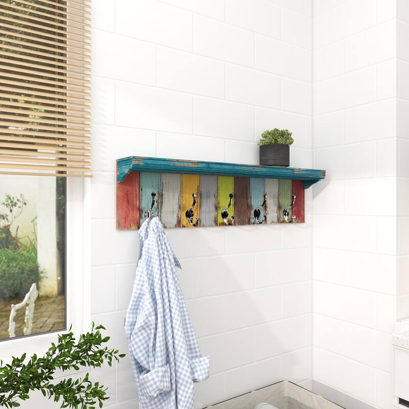 Multi Colored Wood 10 Hangers Wall Hook - 35 x 5 x 9