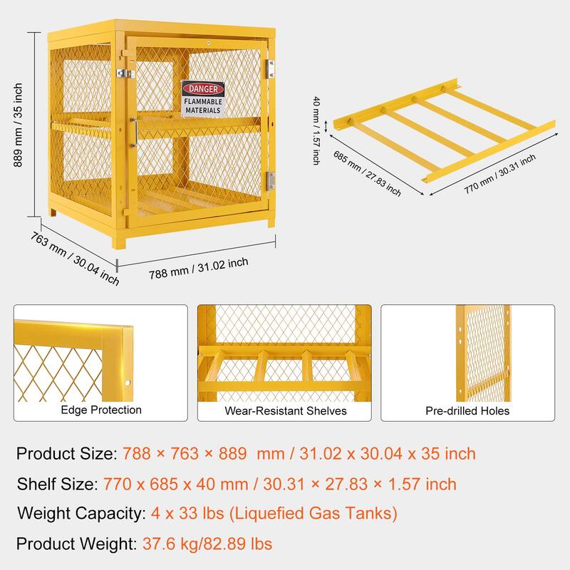 Horizontal Cylinder Storage Cabinet for Freon, Gases, Oxygen, Nitrogen - 4 x 33 lbs 31.02x30.04x35 inch