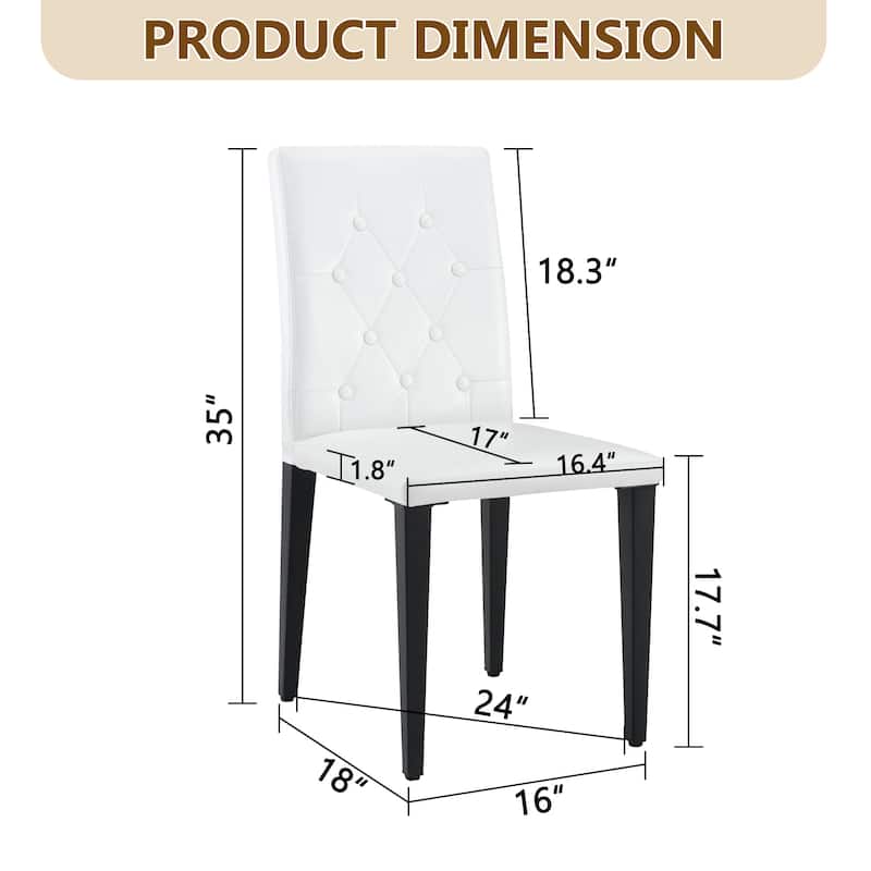 2-pack PU Dining Chairs: Ergonomic Buckle Backrest, 35 inches High, Metal Legs, Combines Comfort and Texture