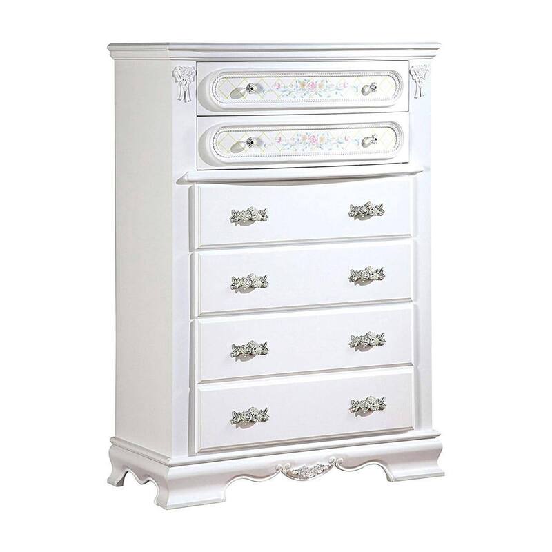 Auri 52 Inch Tall Dresser Chest, 5 Drawers, Crown Molding, White Wood