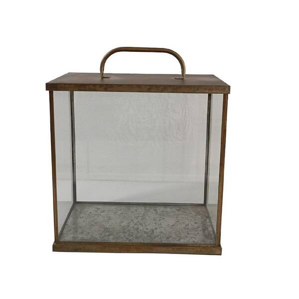 Antique-Style Rectangular Aged Iron Lantern - 11.5
