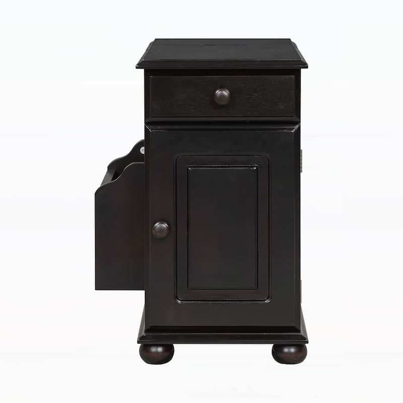 Vintage End Table with Flip Top,USB Ports